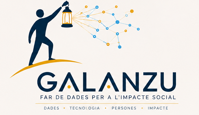 GALANZU, una persona sostiene un faro cuya luz conecta una red de datos