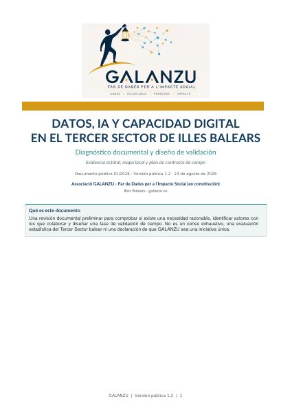 Portada del diagnóstico Datos, IA y capacidad digital en el tercer sector de Illes Balears